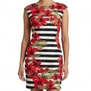 Chico's NWOT Tropical Sheath Dress Floral Beachy Coastal Blue White L Rayon